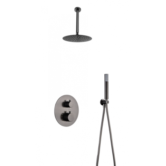 Μπαταρία Σετ με Σύστημα Μίκτη Εντοιχισμού 2 Εξόδων IMEX PIAMONTE BLACK GUN METAL GTT039/BGM Θερμοστατική Ανθρακί